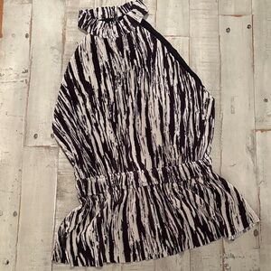 Aiblee Black and Cream Halter Neck Peplum Top